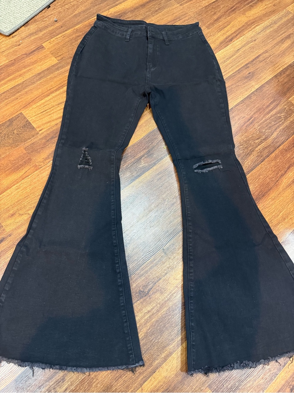 Black Distressed Flared Women's Jeans Large